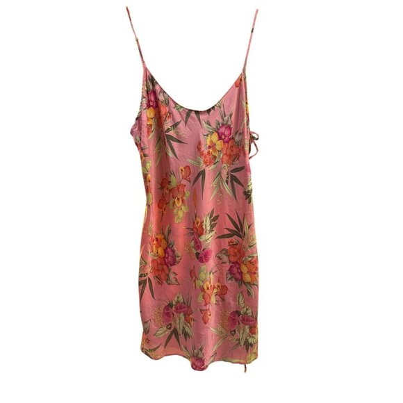 Victoria's Secret Other - Victorias Secret Pink Floral Silk Chemise Large Vintage Y2K Lace-Up Slip Dress